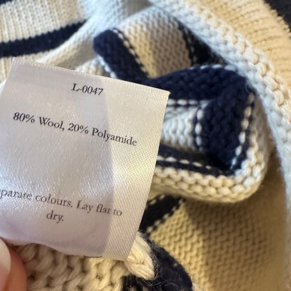 Olive wool roll neck striped sweater size large.  Worm once. - Picture 3 of 9